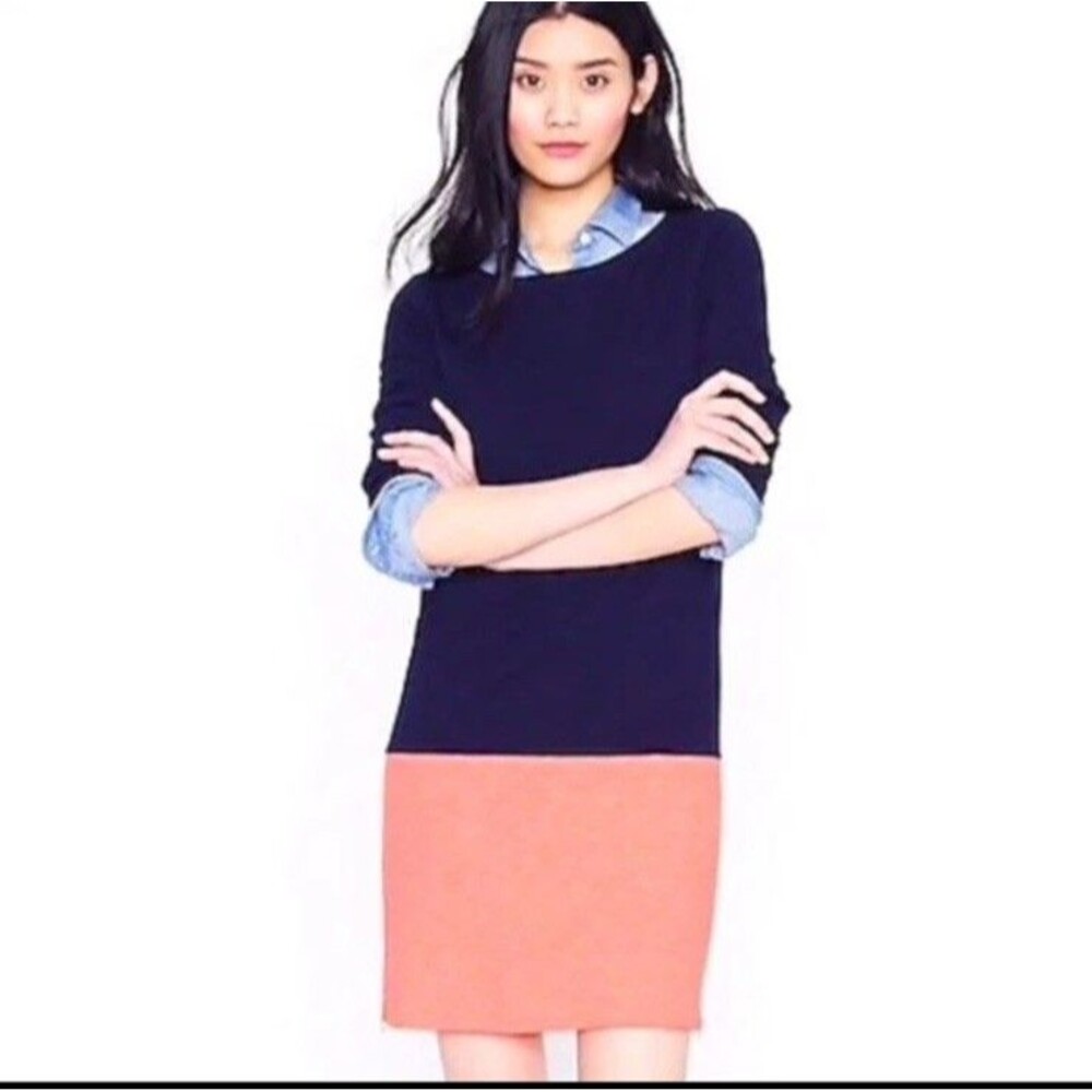 J. Crew Cotton Colorblock Zipper Dress Long Sleeve Stretch Sz S